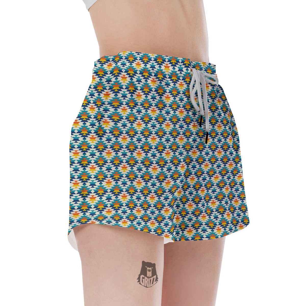 Southwestern Orange And Blue Print Women's Shorts-grizzshop