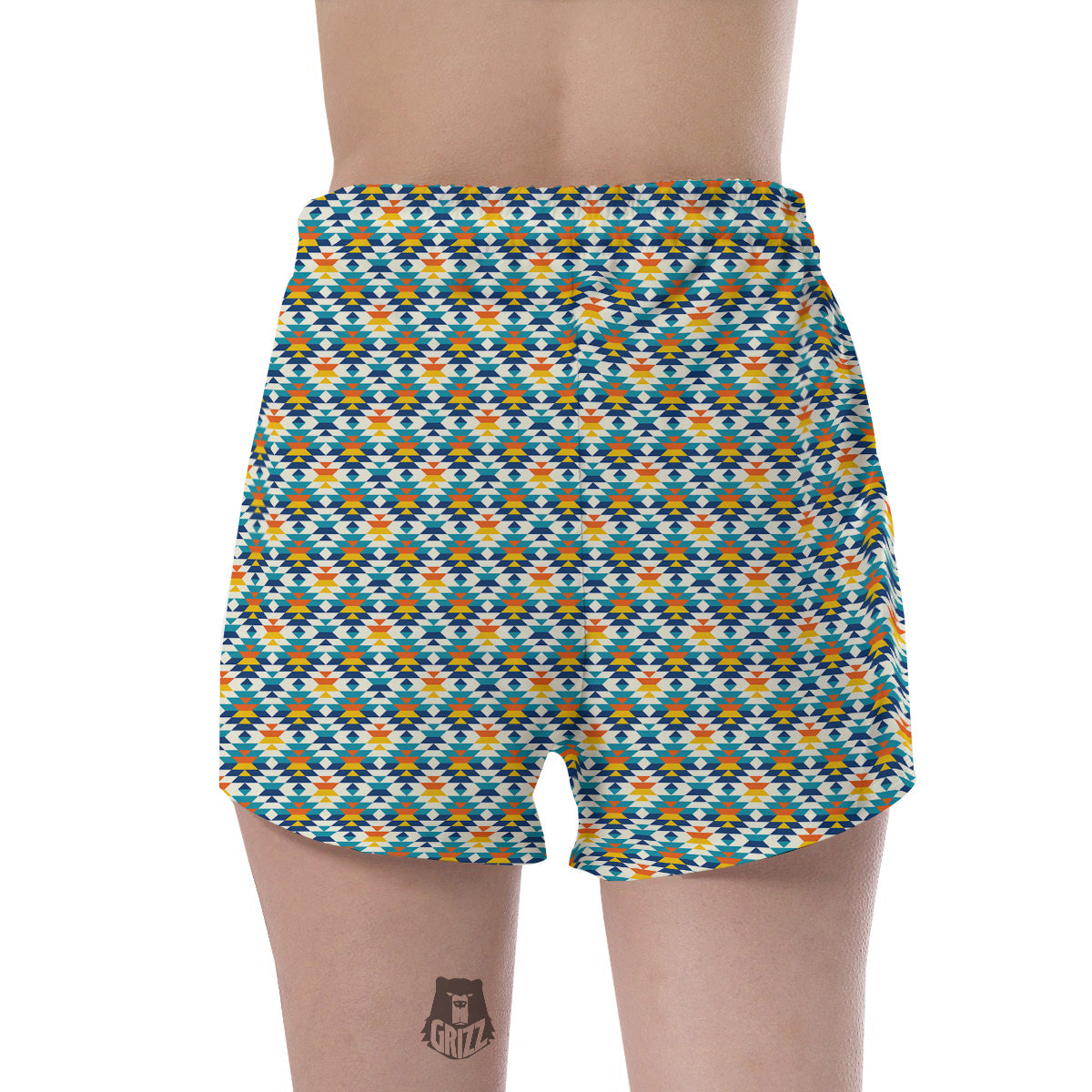 Southwestern Orange And Blue Print Women's Shorts-grizzshop