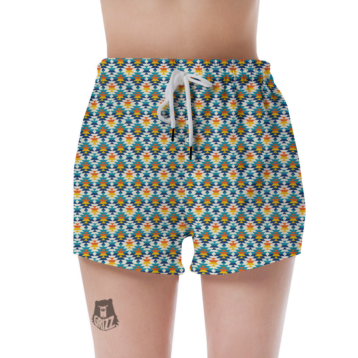 Southwestern Orange And Blue Print Women's Shorts-grizzshop