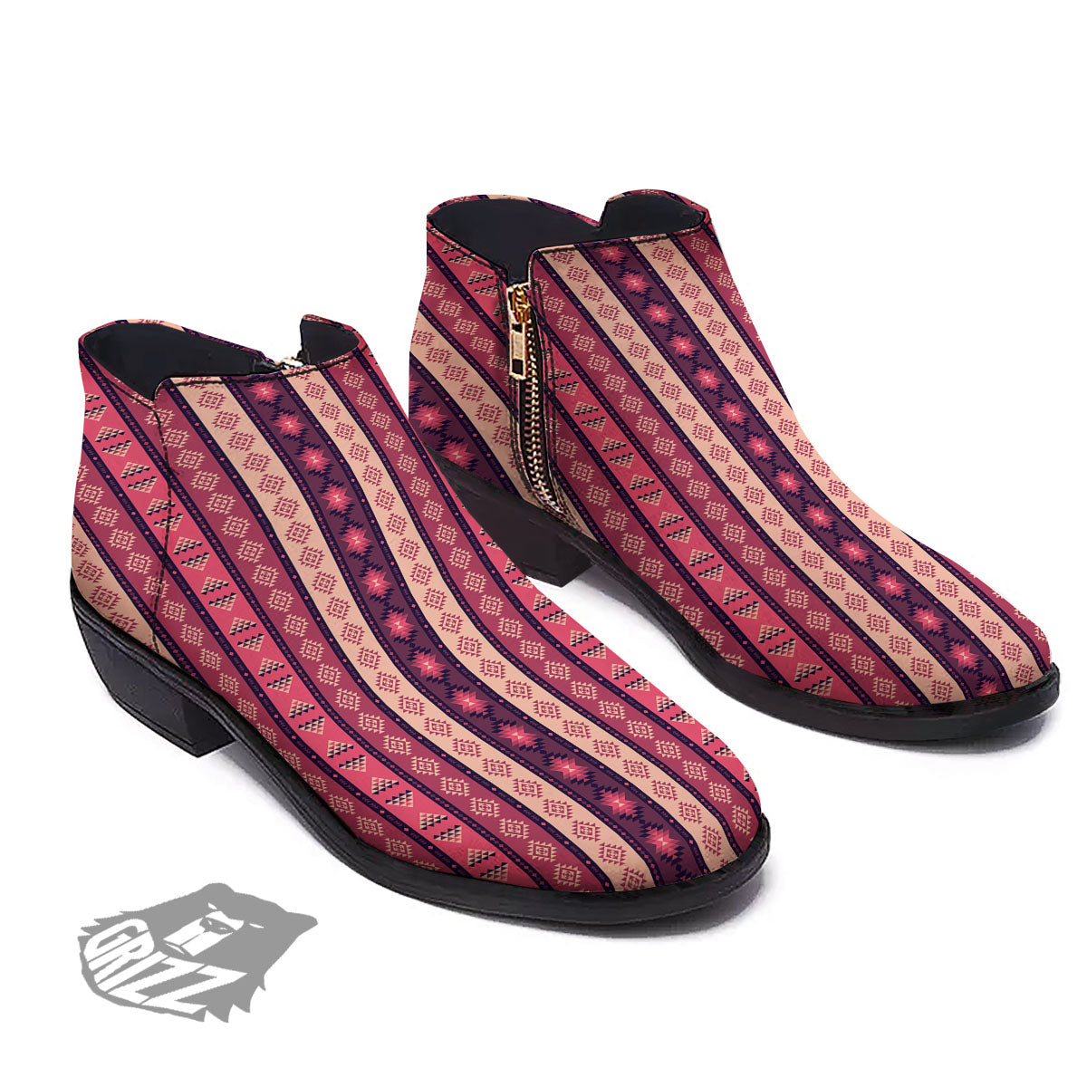 Southwestern Purple And Pink Print Pattern Ankle Boots-grizzshop