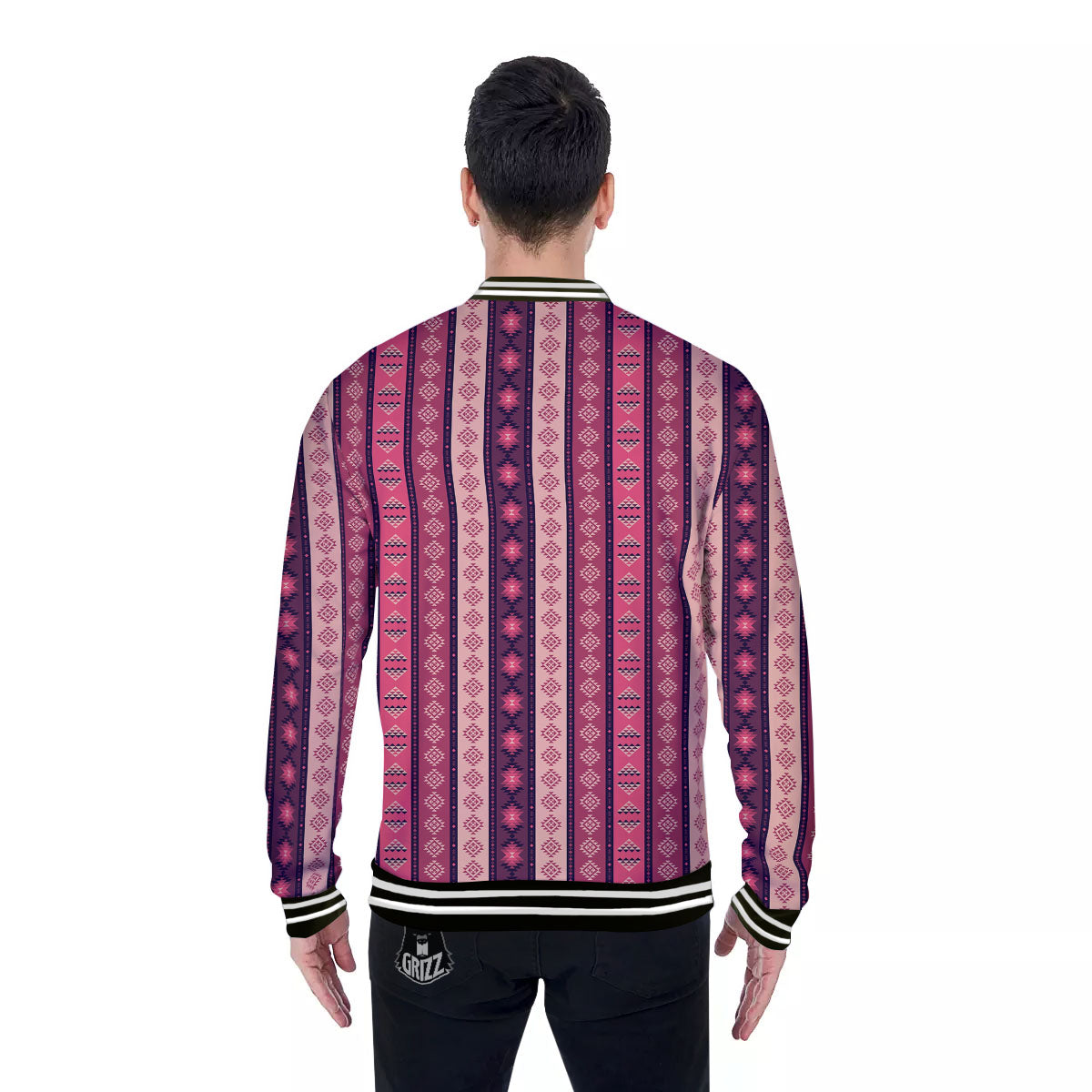 Southwestern Purple And Pink Print Pattern Baseball Jacket-grizzshop