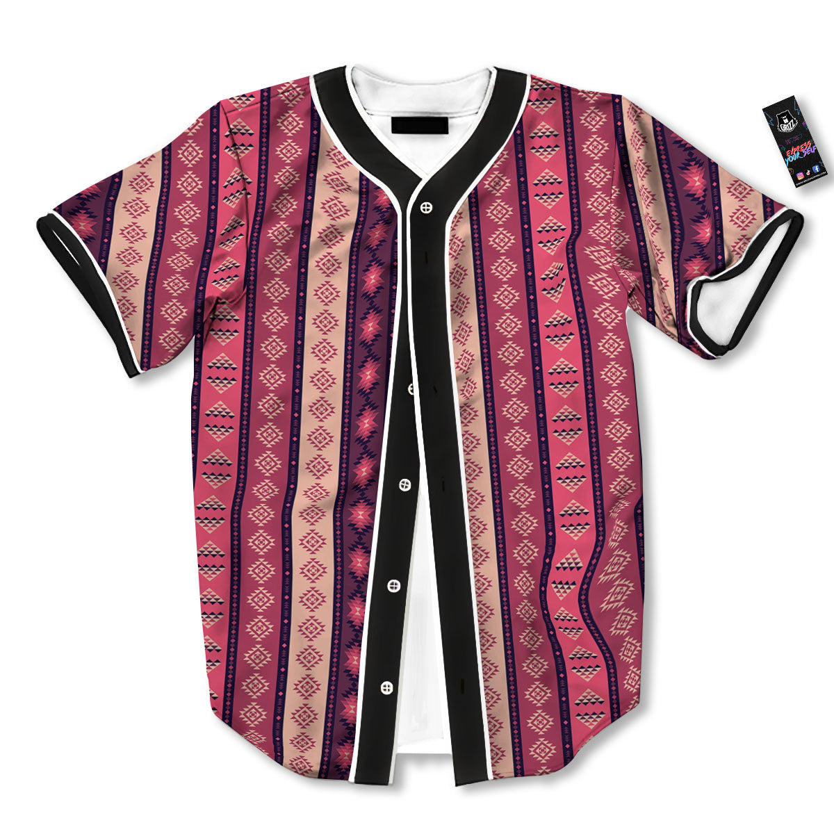 Southwestern Purple And Pink Print Pattern Baseball Jersey-grizzshop
