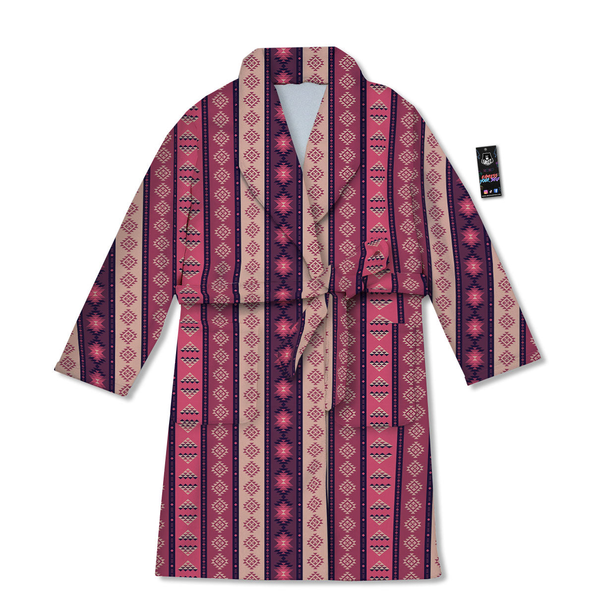 Southwestern Purple And Pink Print Pattern Bathrobe-grizzshop