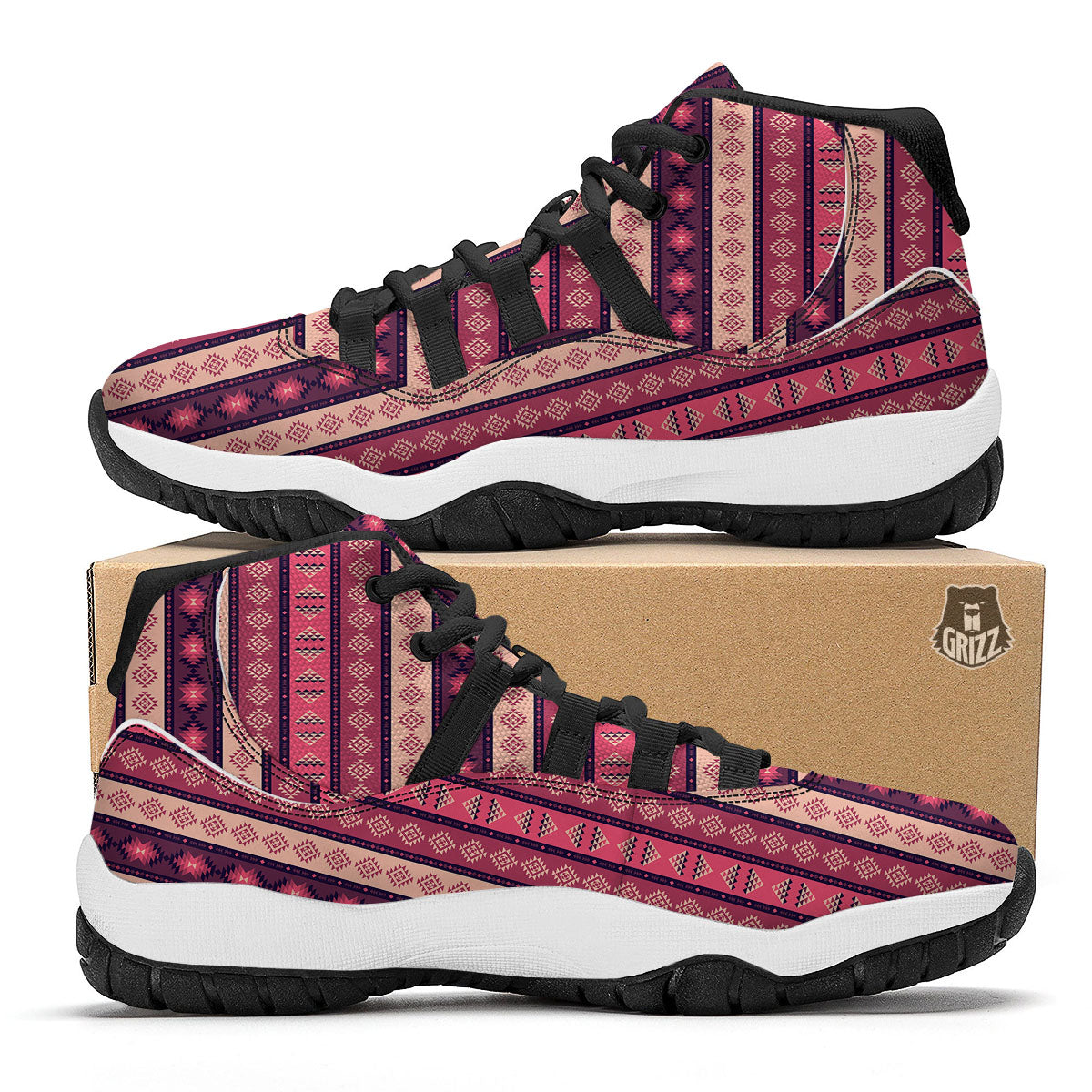 Southwestern Purple And Pink Print Pattern Black Bball Shoes-grizzshop