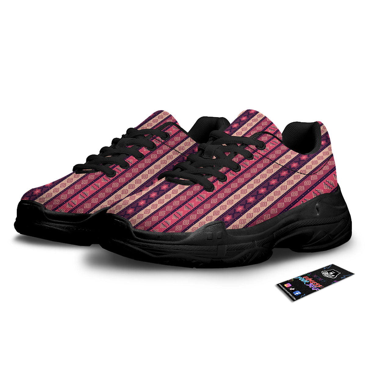 Southwestern Purple And Pink Print Pattern Black Chunky Shoes-grizzshop