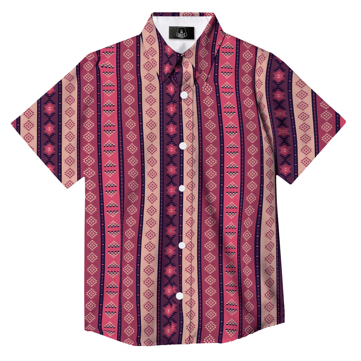 Southwestern Purple And Pink Print Pattern Button Up Shirt-grizzshop