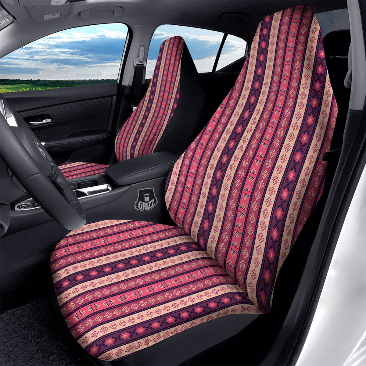 Southwestern Purple And Pink Print Pattern Car Seat Covers-grizzshop