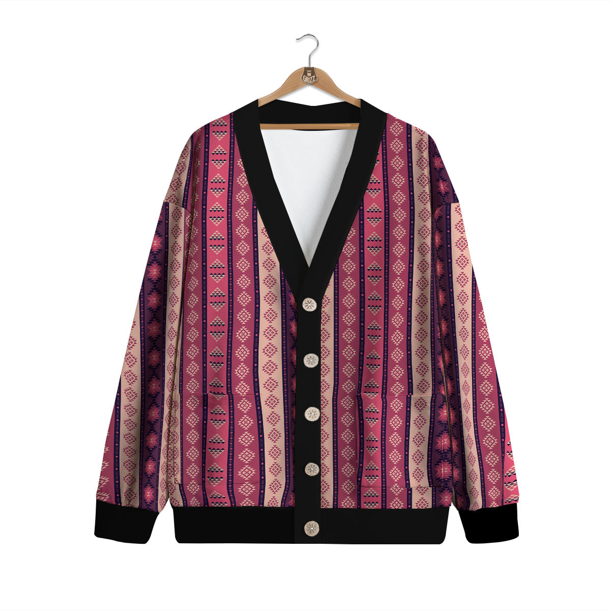 Southwestern Purple And Pink Print Pattern Cardigan-grizzshop