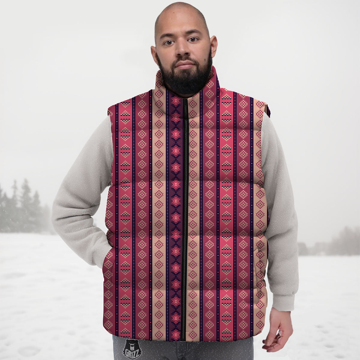 Southwestern Purple And Pink Print Pattern Down Vest