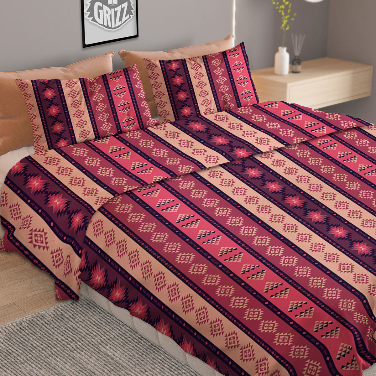 Southwestern Purple And Pink Print Pattern Duvet Cover Bedding Set