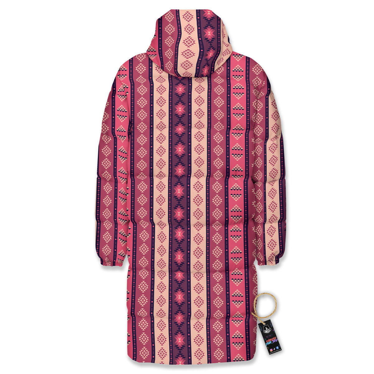 Southwestern Purple And Pink Print Pattern Long Down Jacket-grizzshop