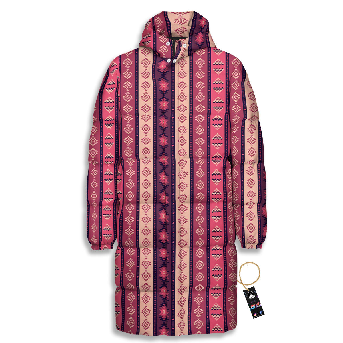 Southwestern Purple And Pink Print Pattern Long Down Jacket-grizzshop