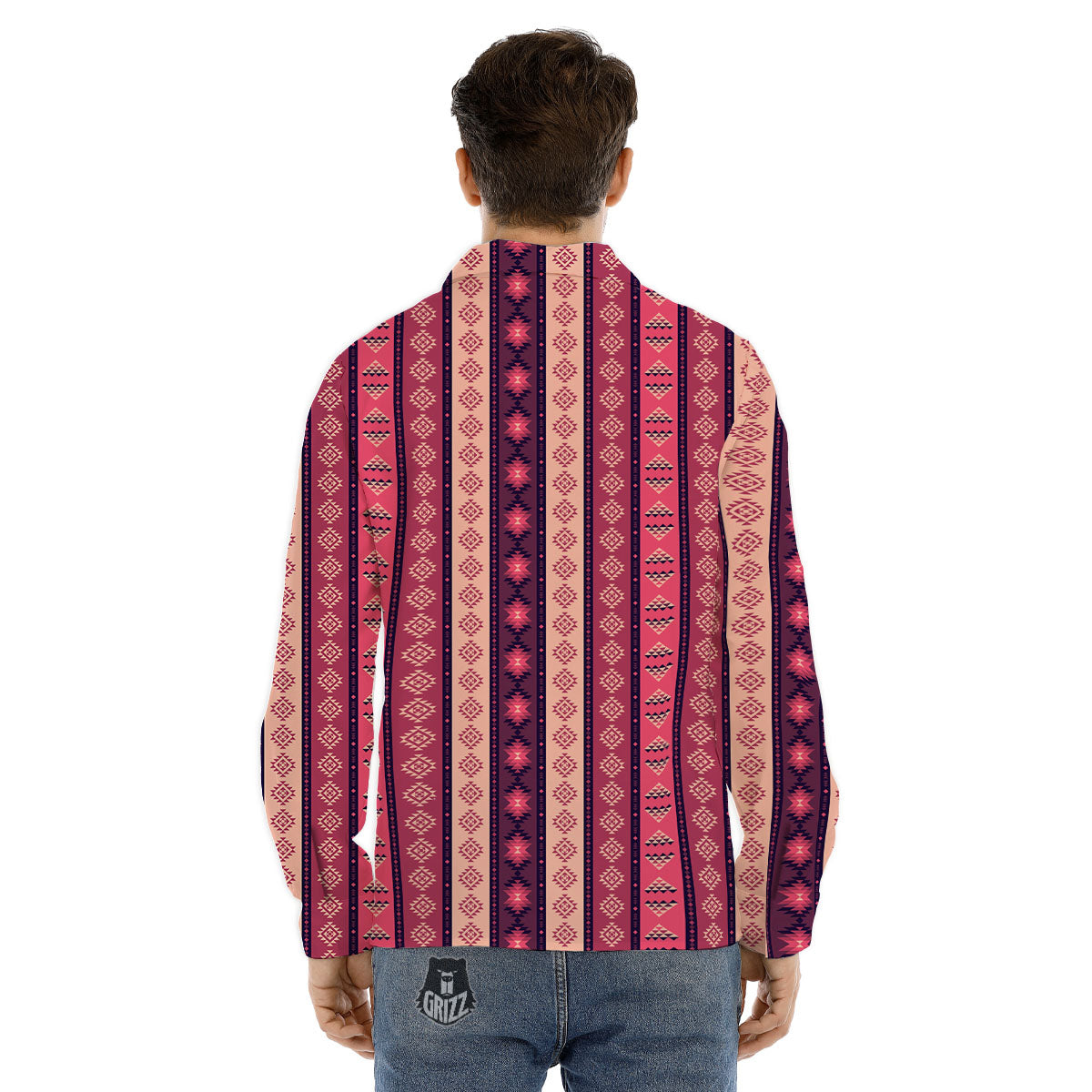 Southwestern Purple And Pink Print Pattern Men's Dress Shirts-grizzshop
