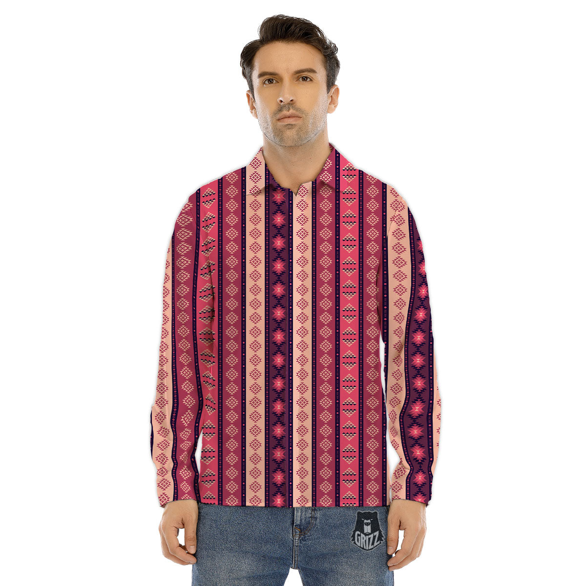 Southwestern Purple And Pink Print Pattern Men's Dress Shirts-grizzshop