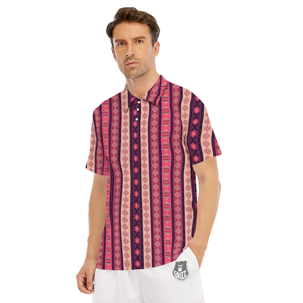 Southwestern Purple And Pink Print Pattern Men's Golf Shirts-grizzshop