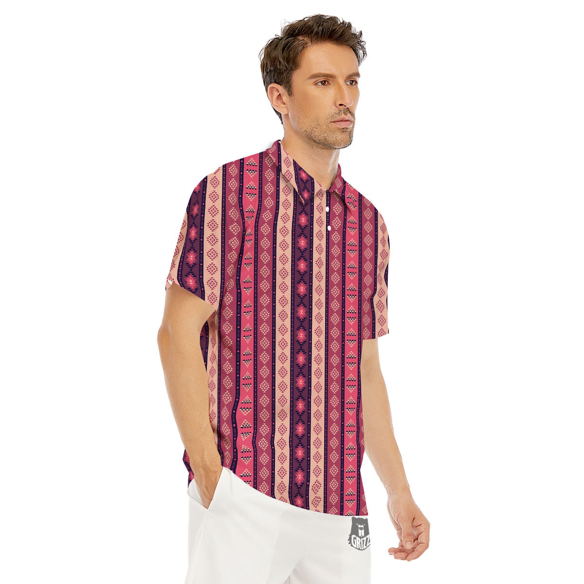 Southwestern Purple And Pink Print Pattern Men's Golf Shirts-grizzshop