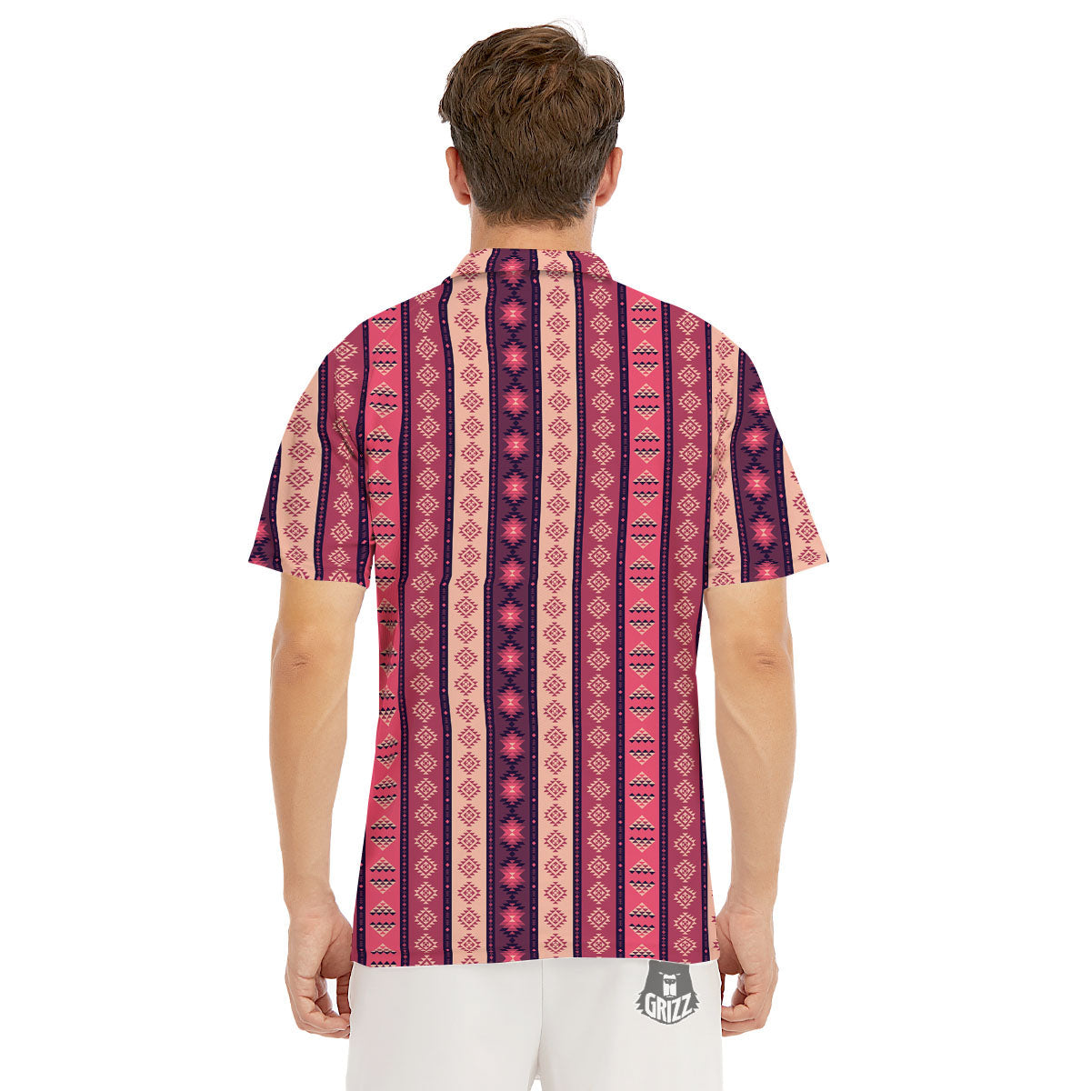 Southwestern Purple And Pink Print Pattern Men's Golf Shirts-grizzshop