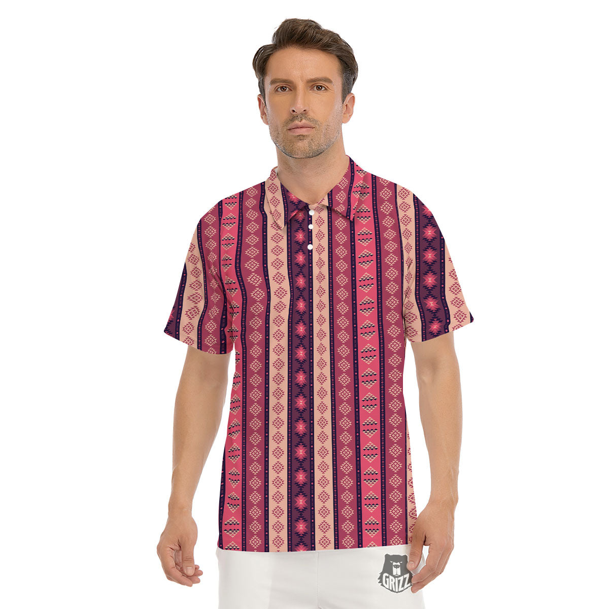 Southwestern Purple And Pink Print Pattern Men's Golf Shirts-grizzshop