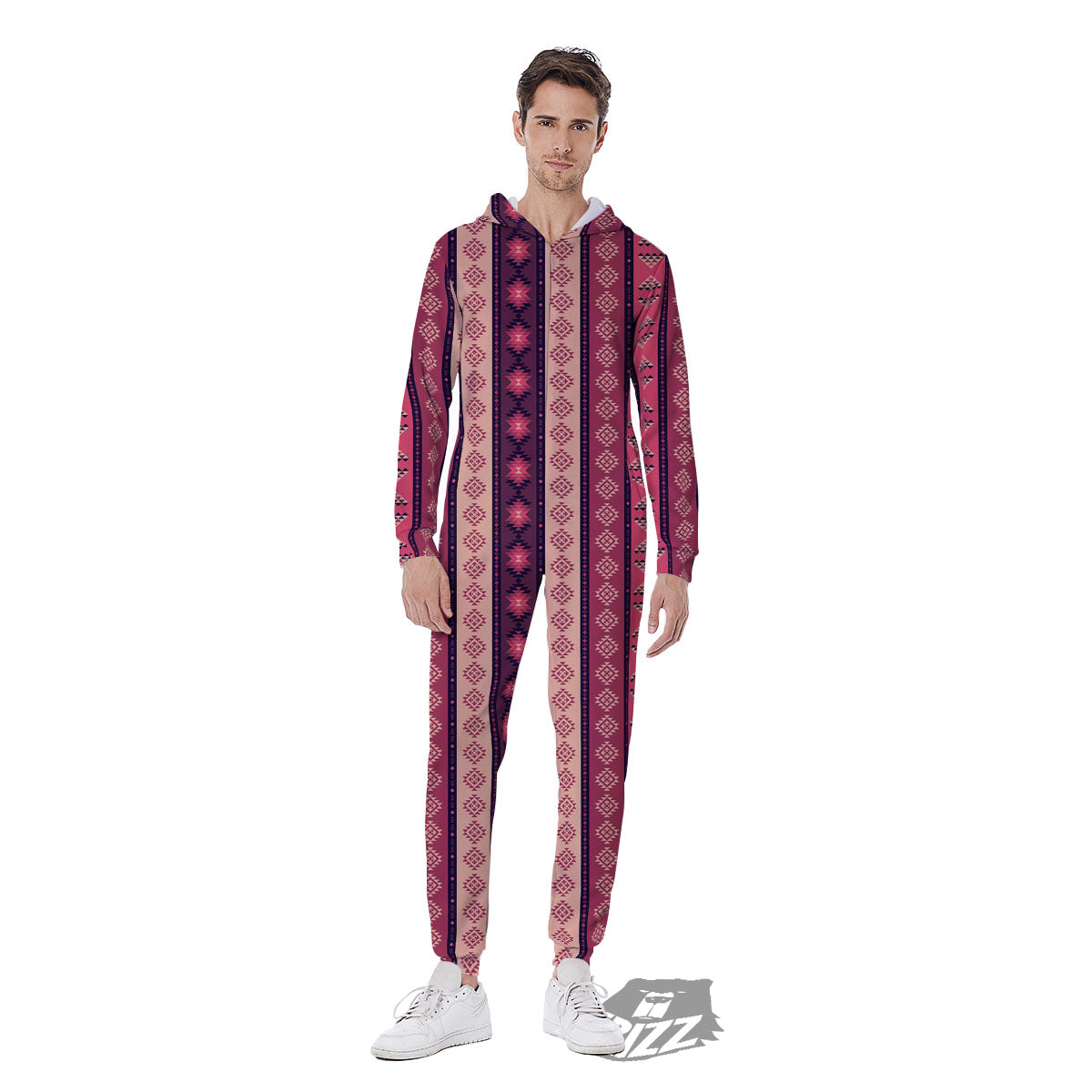 Southwestern Purple And Pink Print Pattern Men's Jumpsuit-grizzshop