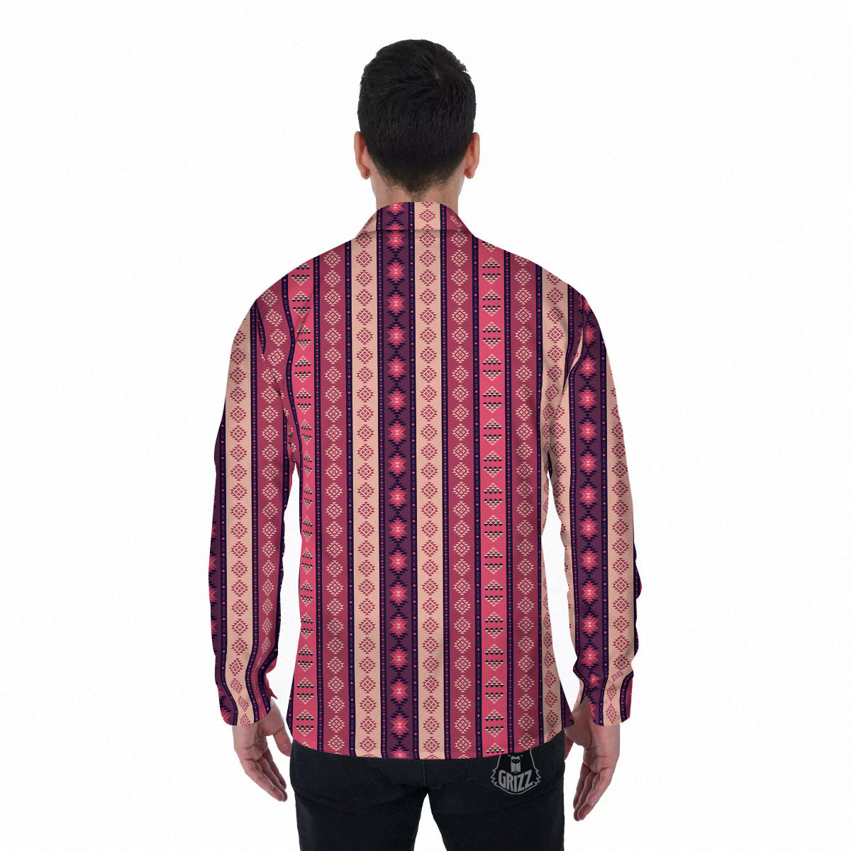 Southwestern Purple And Pink Print Pattern Men's Long Sleeve Shirts-grizzshop