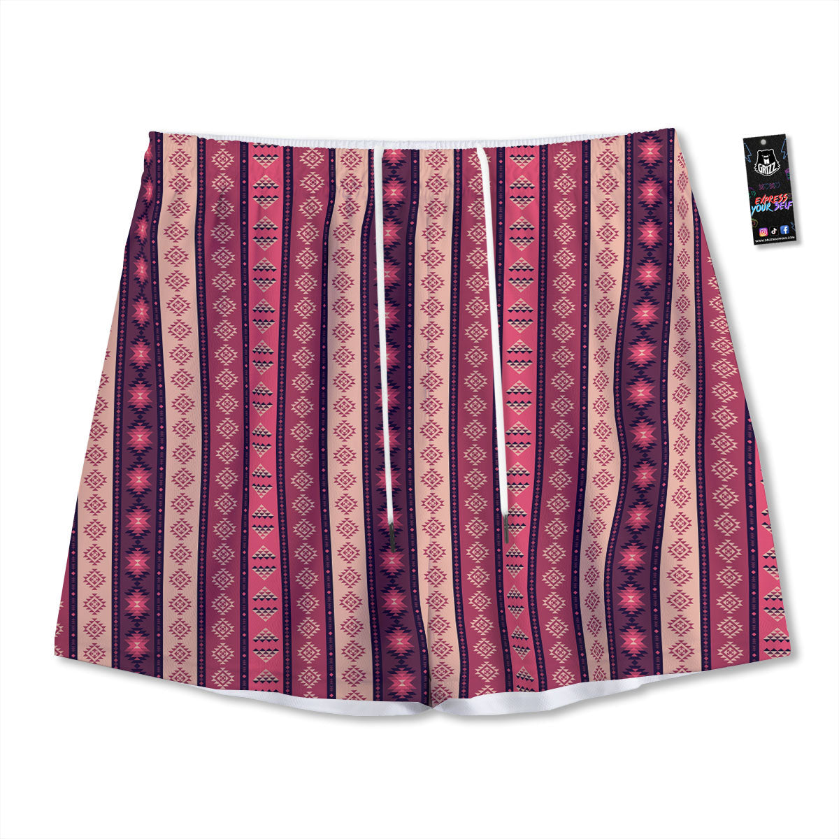 Southwestern Purple And Pink Print Pattern Mesh Shorts