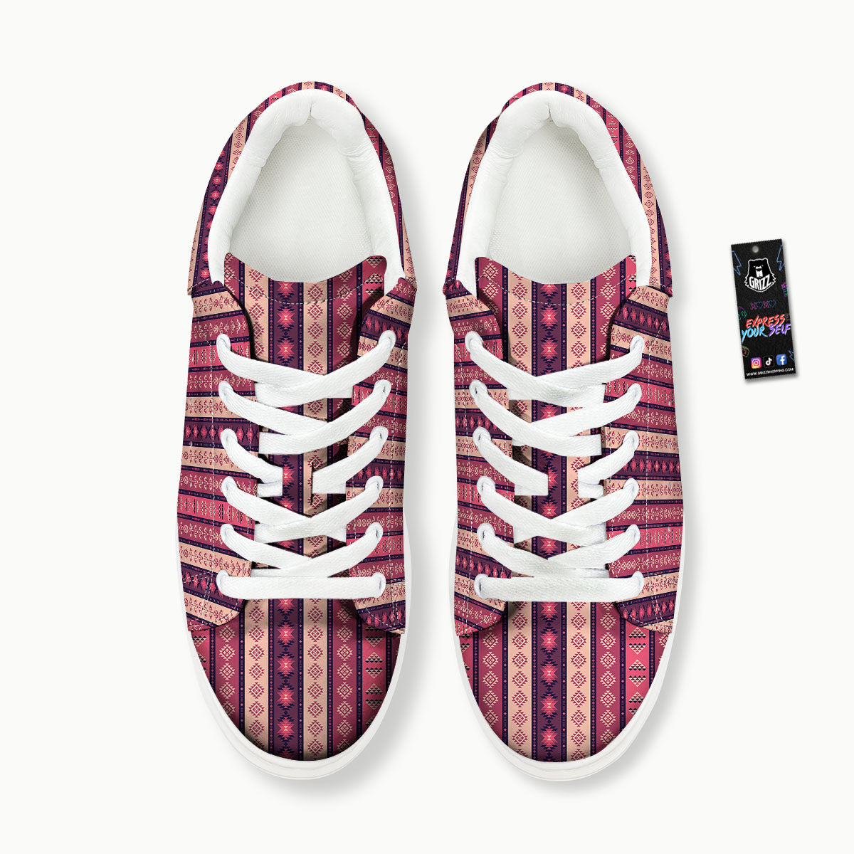 Southwestern Purple And Pink Print Pattern Platform Shoes-grizzshop
