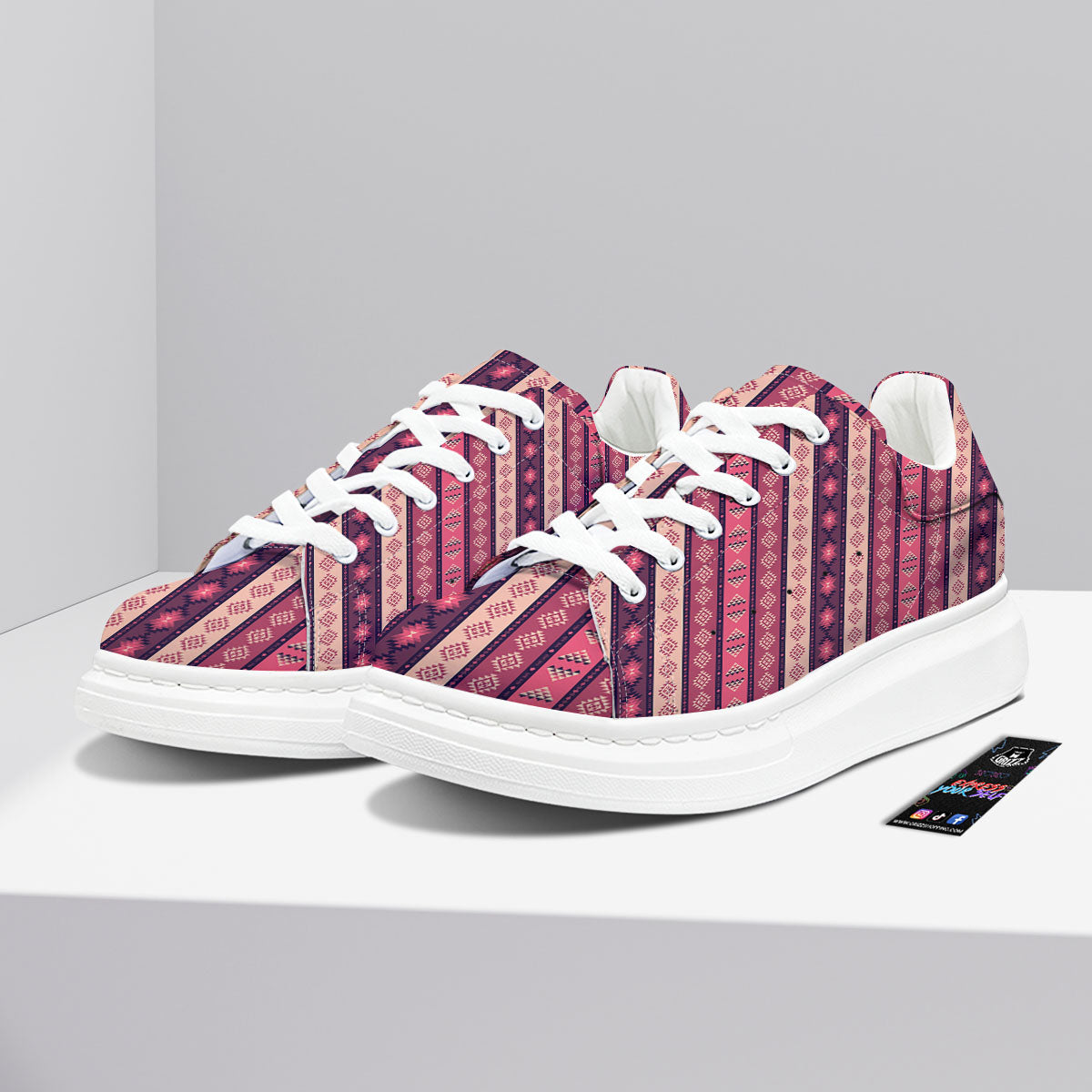 Southwestern Purple And Pink Print Pattern Platform Shoes-grizzshop
