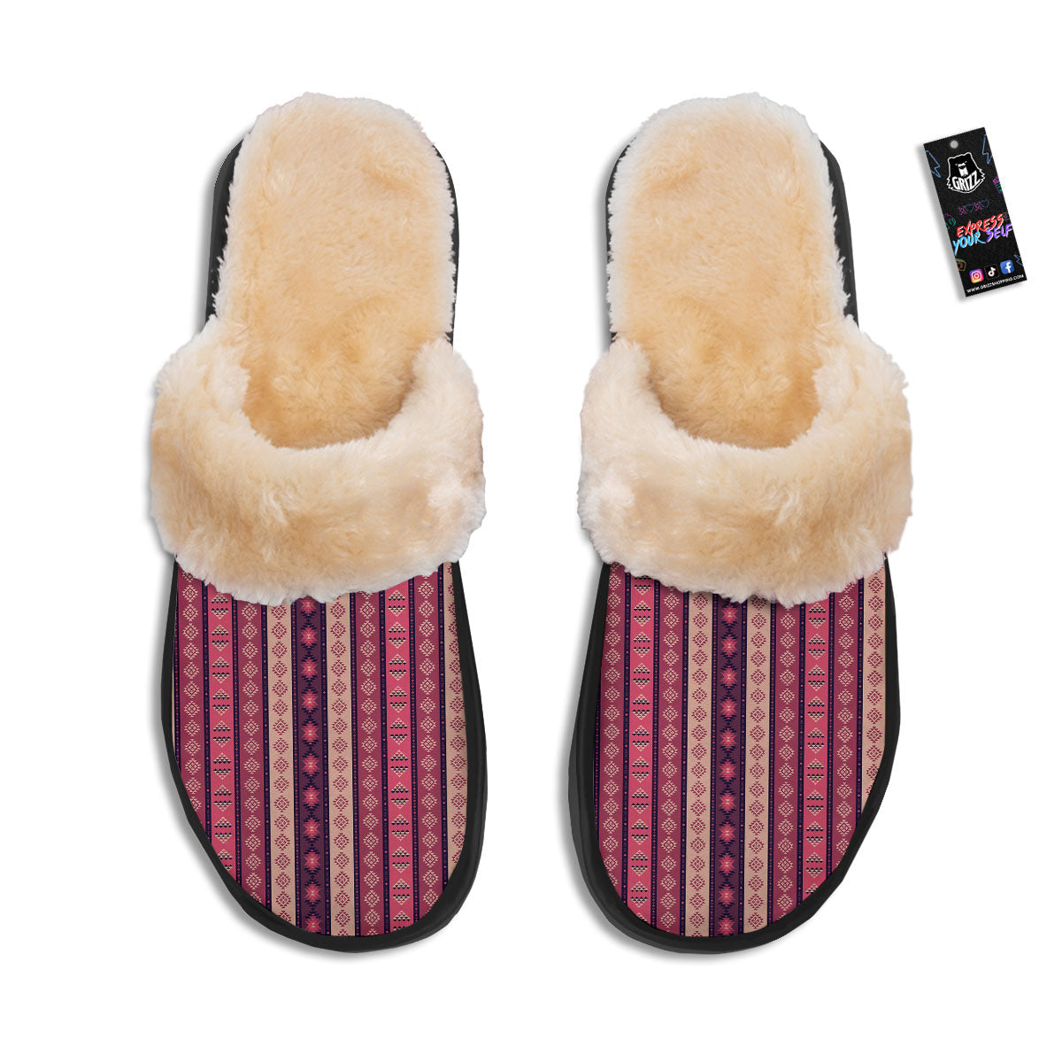Southwestern Purple And Pink Print Pattern Slippers-grizzshop