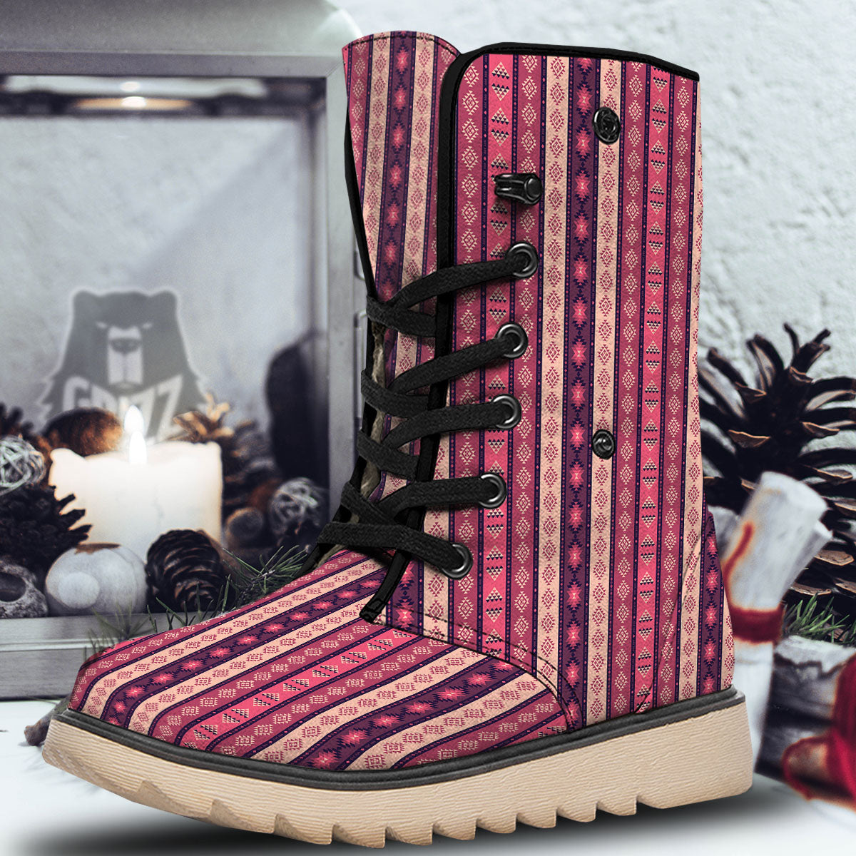 Southwestern Purple And Pink Print Pattern Snow Boots-grizzshop
