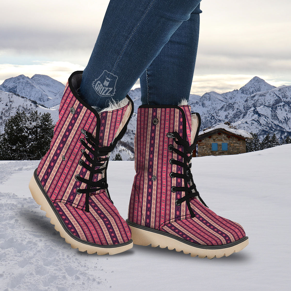 Southwestern Purple And Pink Print Pattern Snow Boots-grizzshop