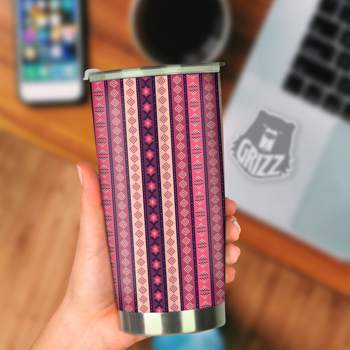 Southwestern Purple And Pink Print Pattern Tumbler-grizzshop