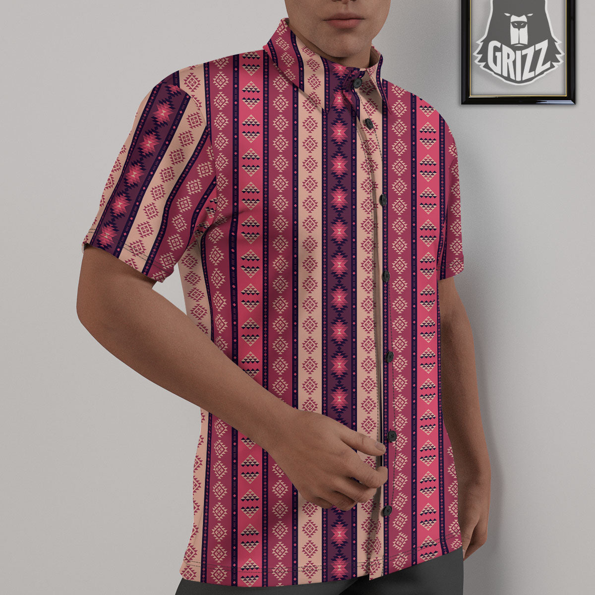 Southwestern Purple And Pink Print Pattern Untucked Shirts-grizzshop