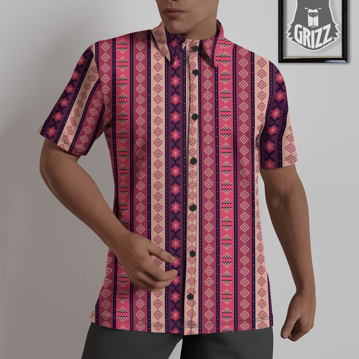 Southwestern Purple And Pink Print Pattern Untucked Shirts-grizzshop