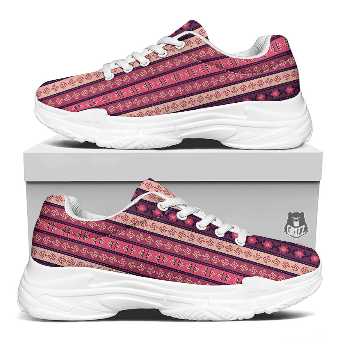Southwestern Purple And Pink Print Pattern White Chunky Shoes-grizzshop