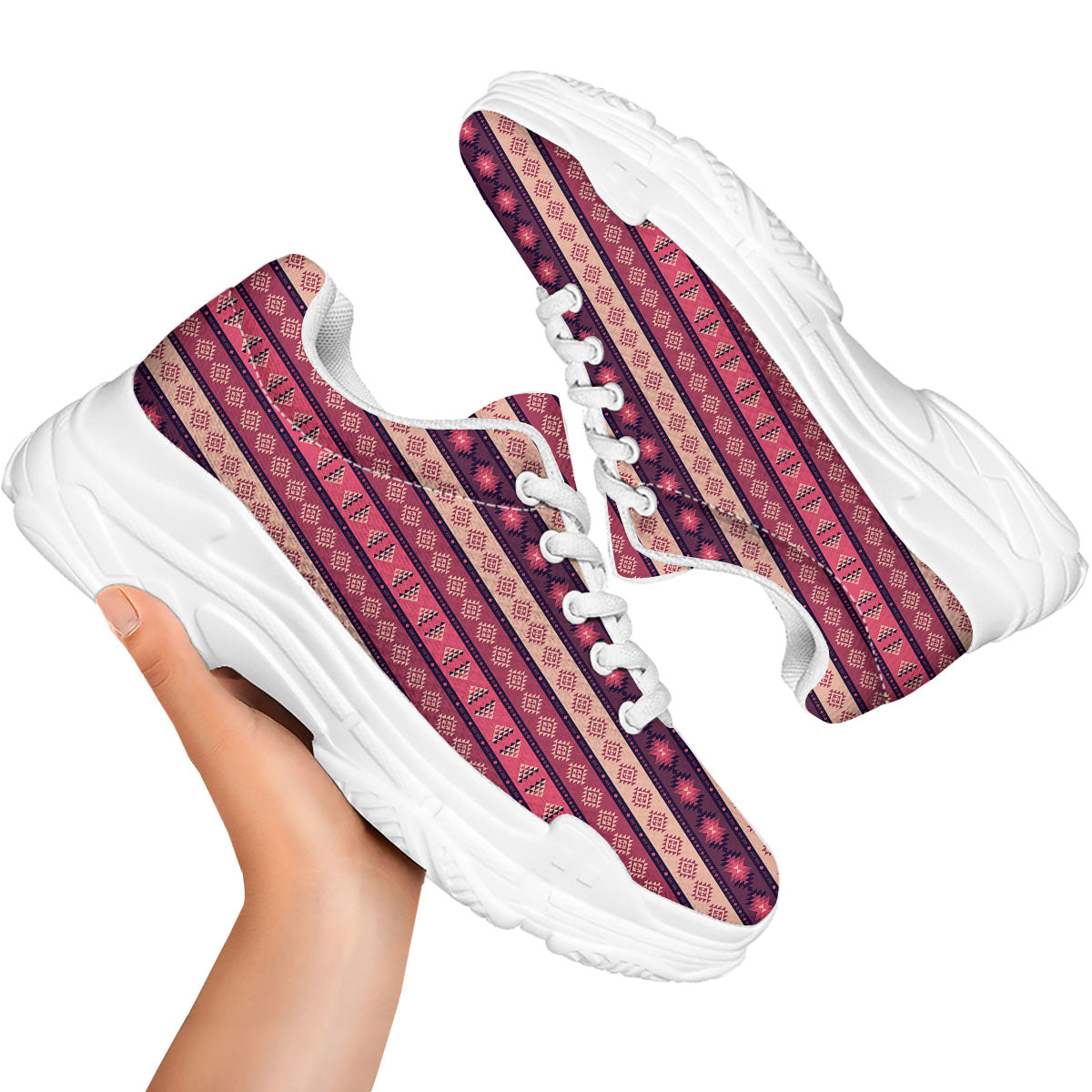 Southwestern Purple And Pink Print Pattern White Chunky Shoes-grizzshop