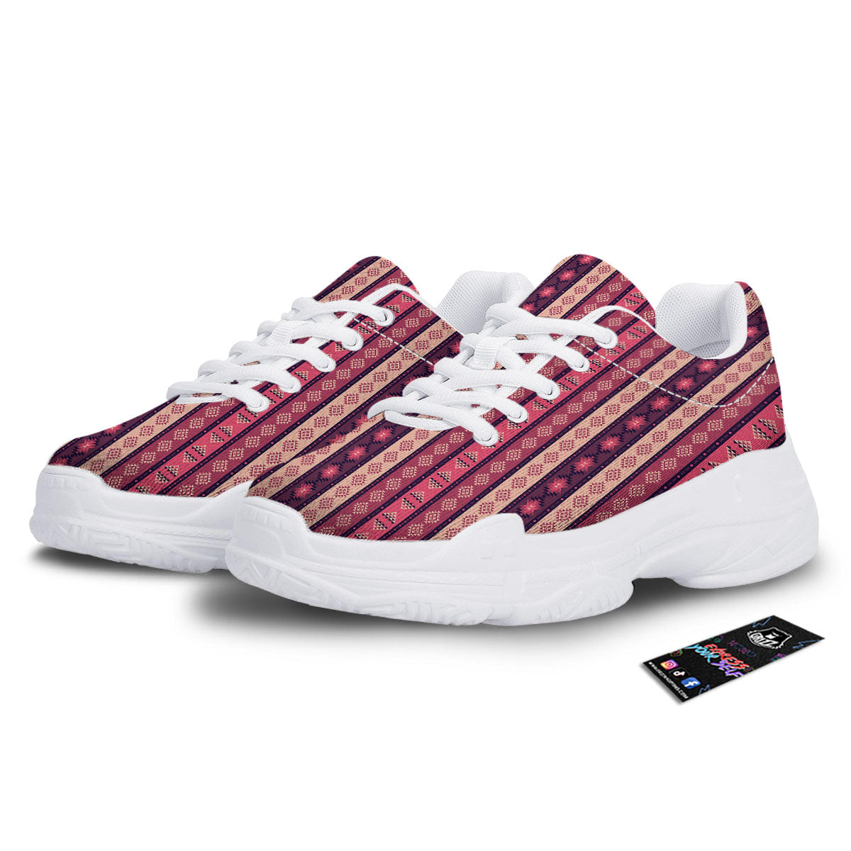 Southwestern Purple And Pink Print Pattern White Chunky Shoes-grizzshop
