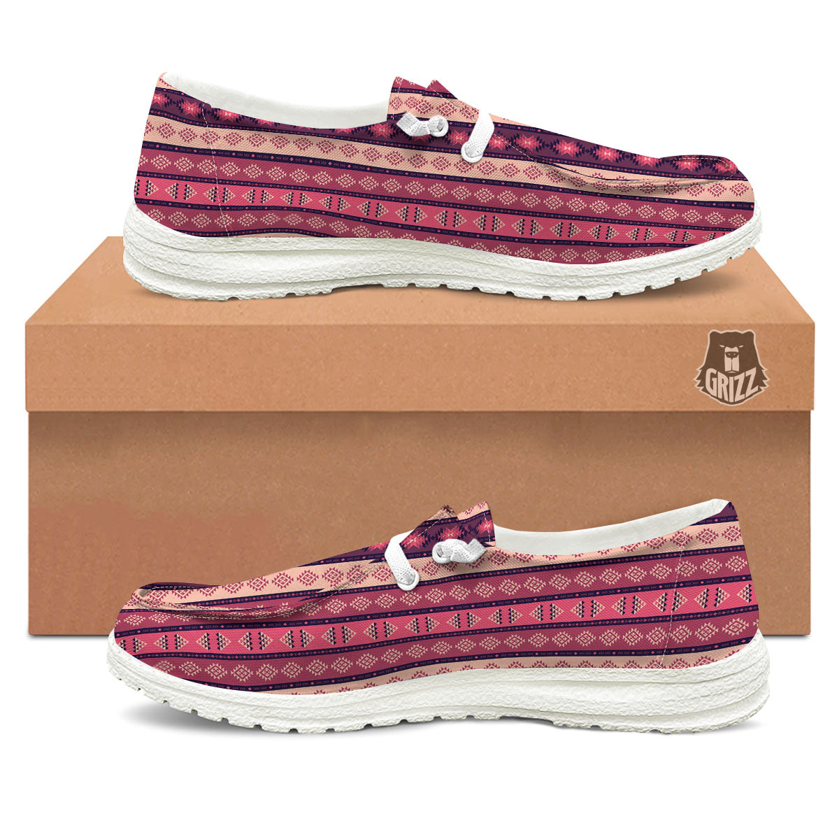 Southwestern Purple And Pink Print Pattern White Loafers-grizzshop