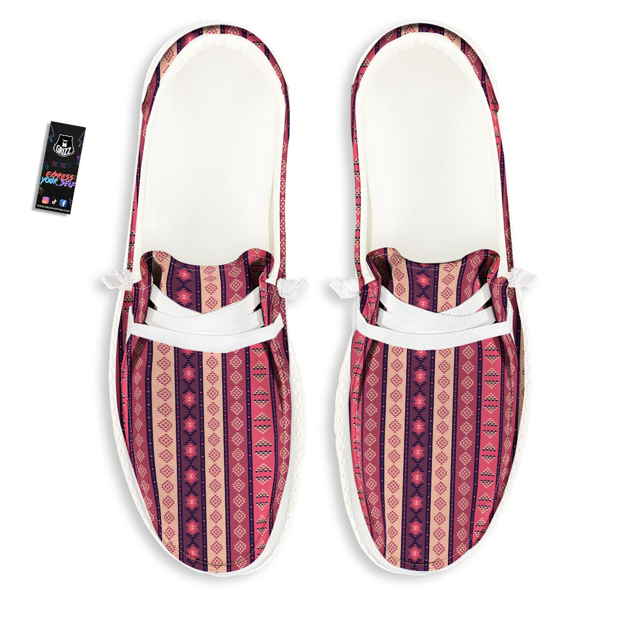 Southwestern Purple And Pink Print Pattern White Loafers-grizzshop