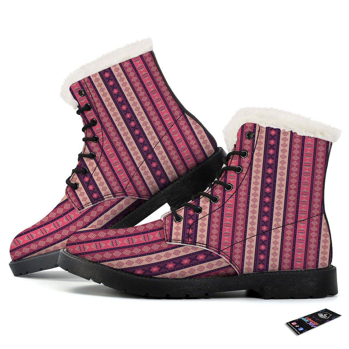 Southwestern Purple And Pink Print Pattern Winter Boots-grizzshop