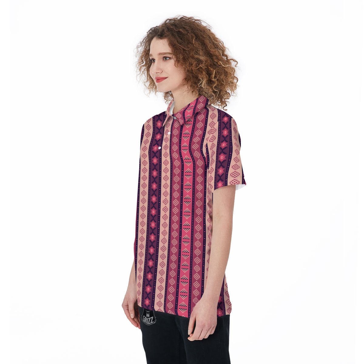 Southwestern Purple And Pink Print Pattern Women's Golf Shirts-grizzshop