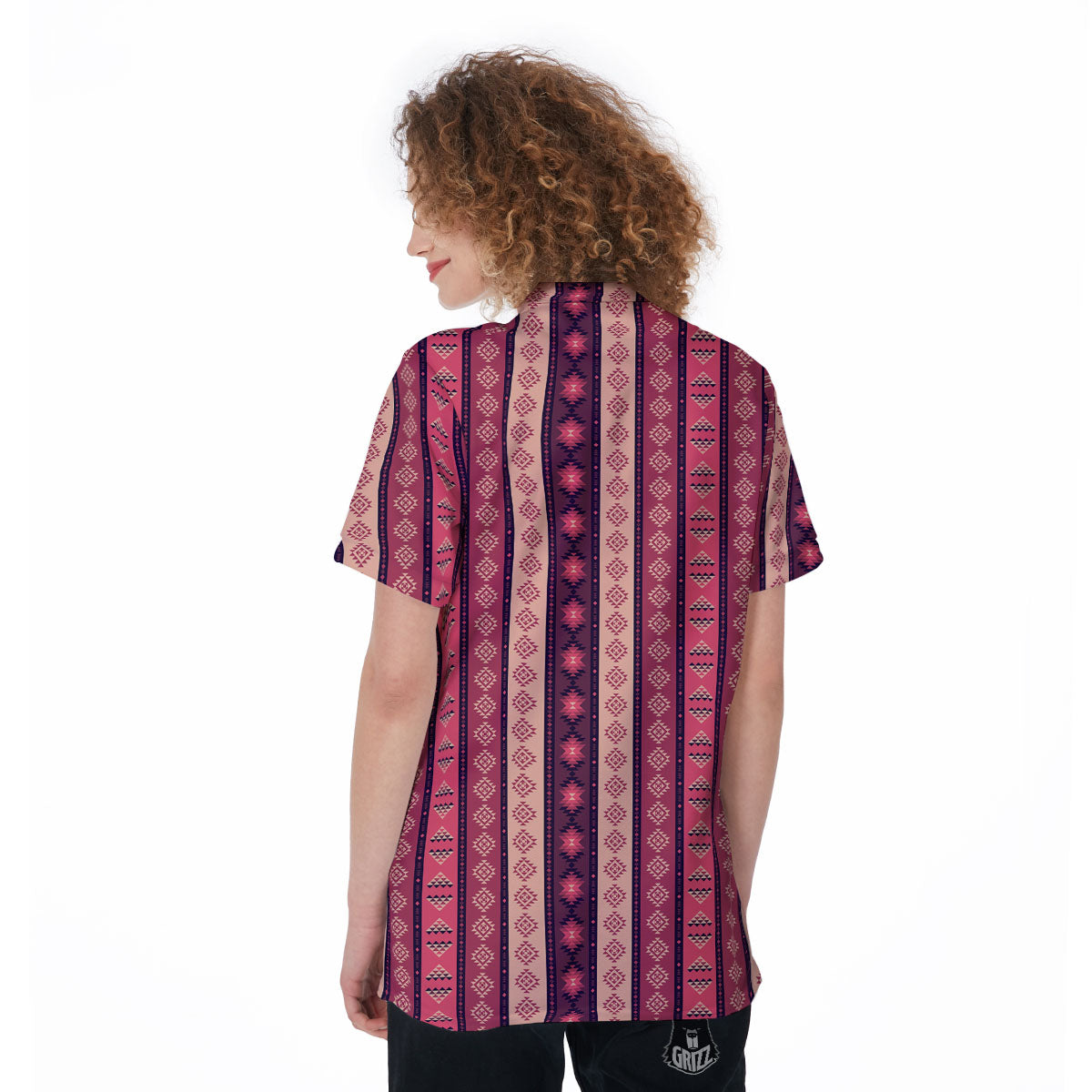 Southwestern Purple And Pink Print Pattern Women's Golf Shirts-grizzshop