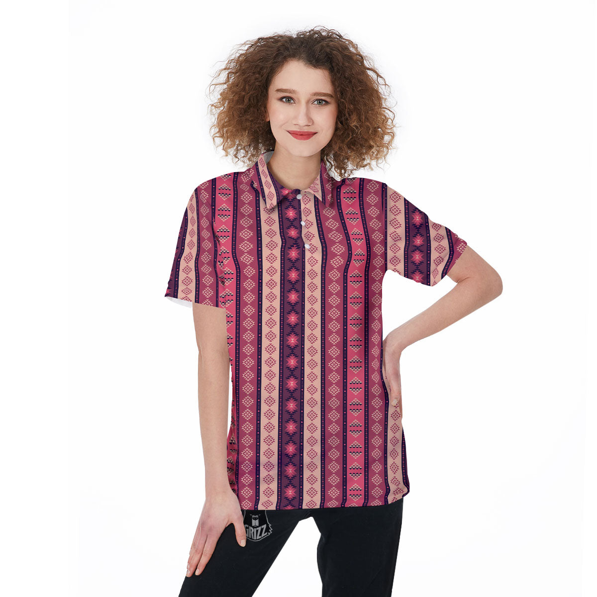 Southwestern Purple And Pink Print Pattern Women's Golf Shirts-grizzshop