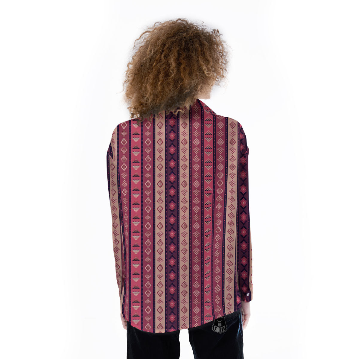 Southwestern Purple And Pink Print Pattern Women's Long Sleeve Shirts-grizzshop