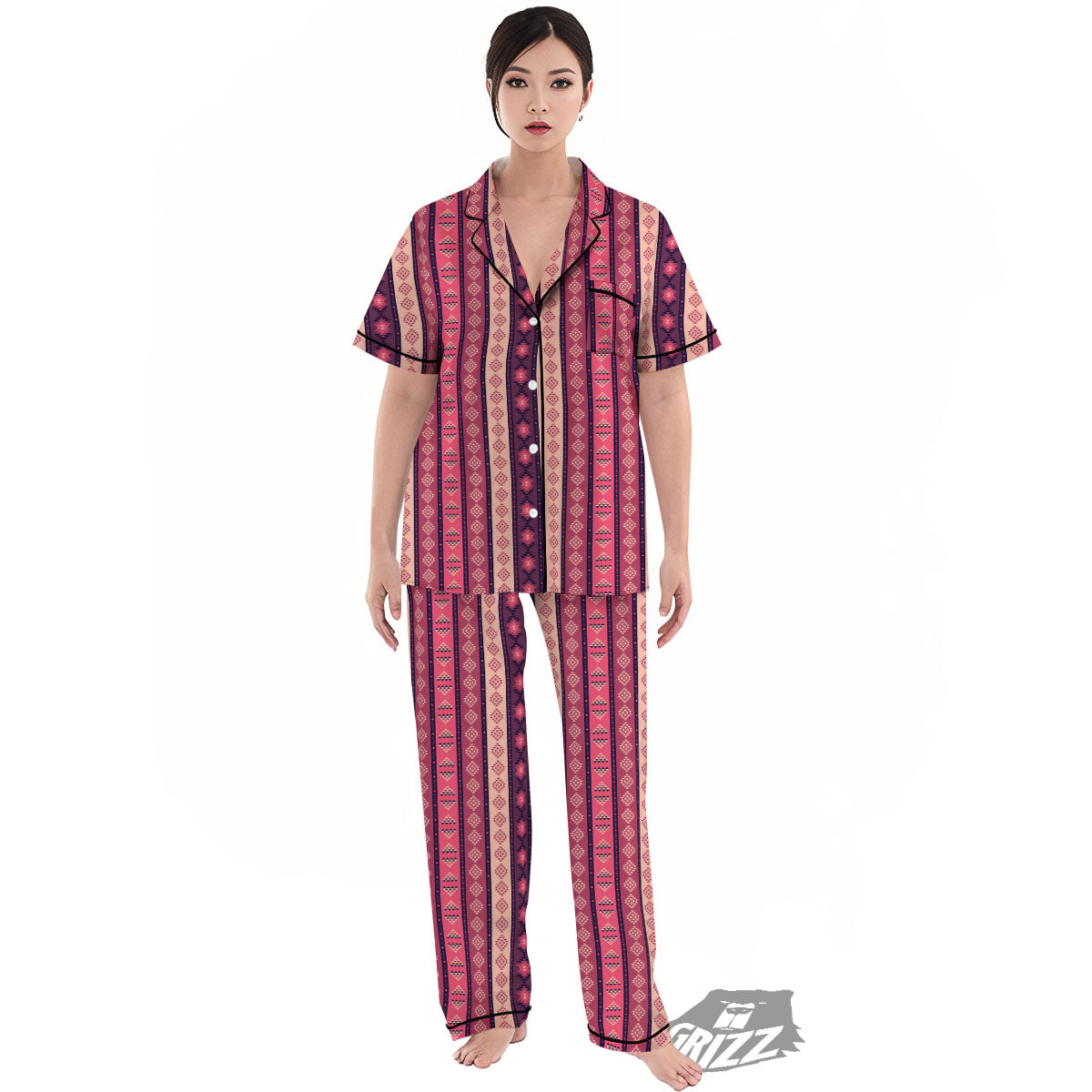 Southwestern Purple And Pink Print Pattern Women's Pajamas Set-grizzshop