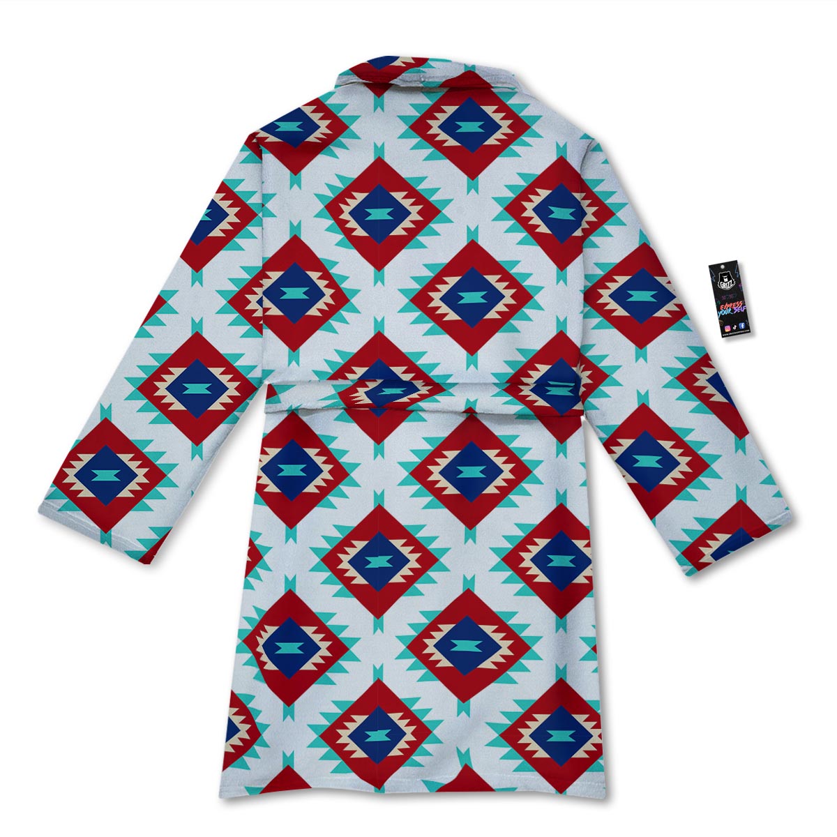 Southwestern Teal And Red Print Pattern Bathrobe-grizzshop