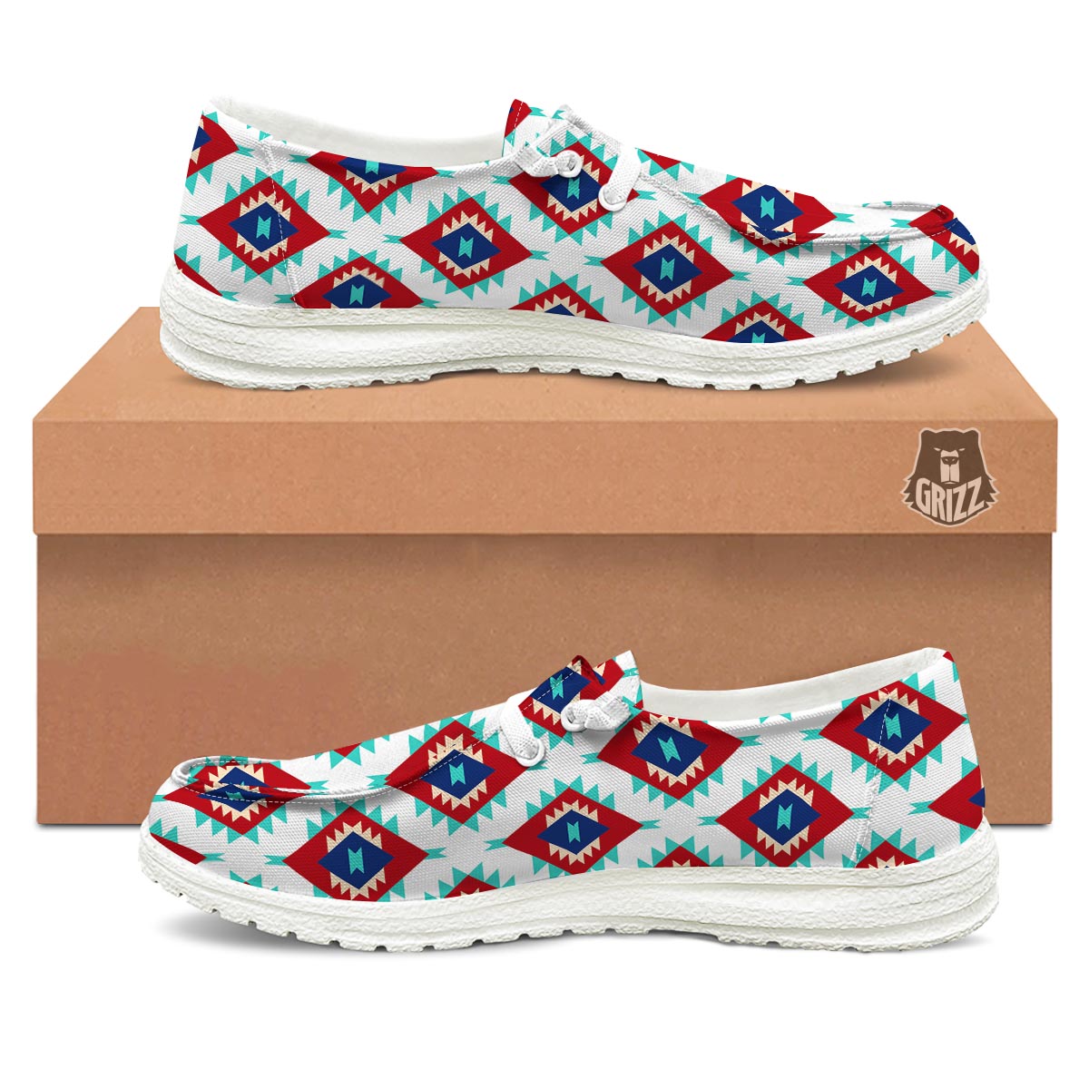 Southwestern Teal And Red Print Pattern Black Loafers-grizzshop