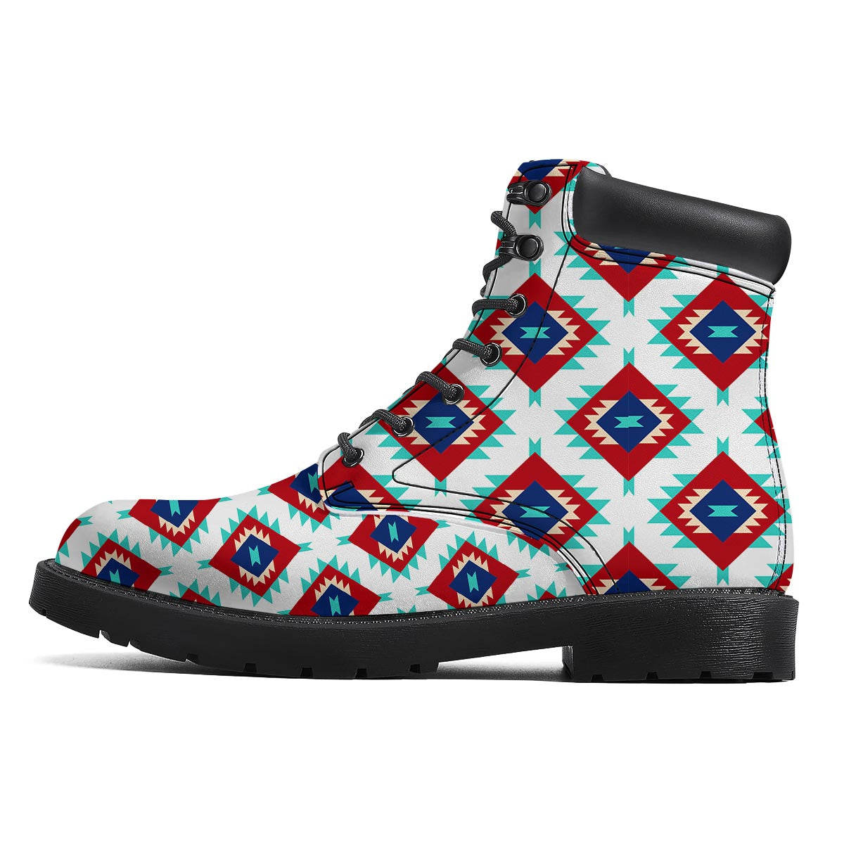 Southwestern Teal And Red Print Pattern Boots-grizzshop