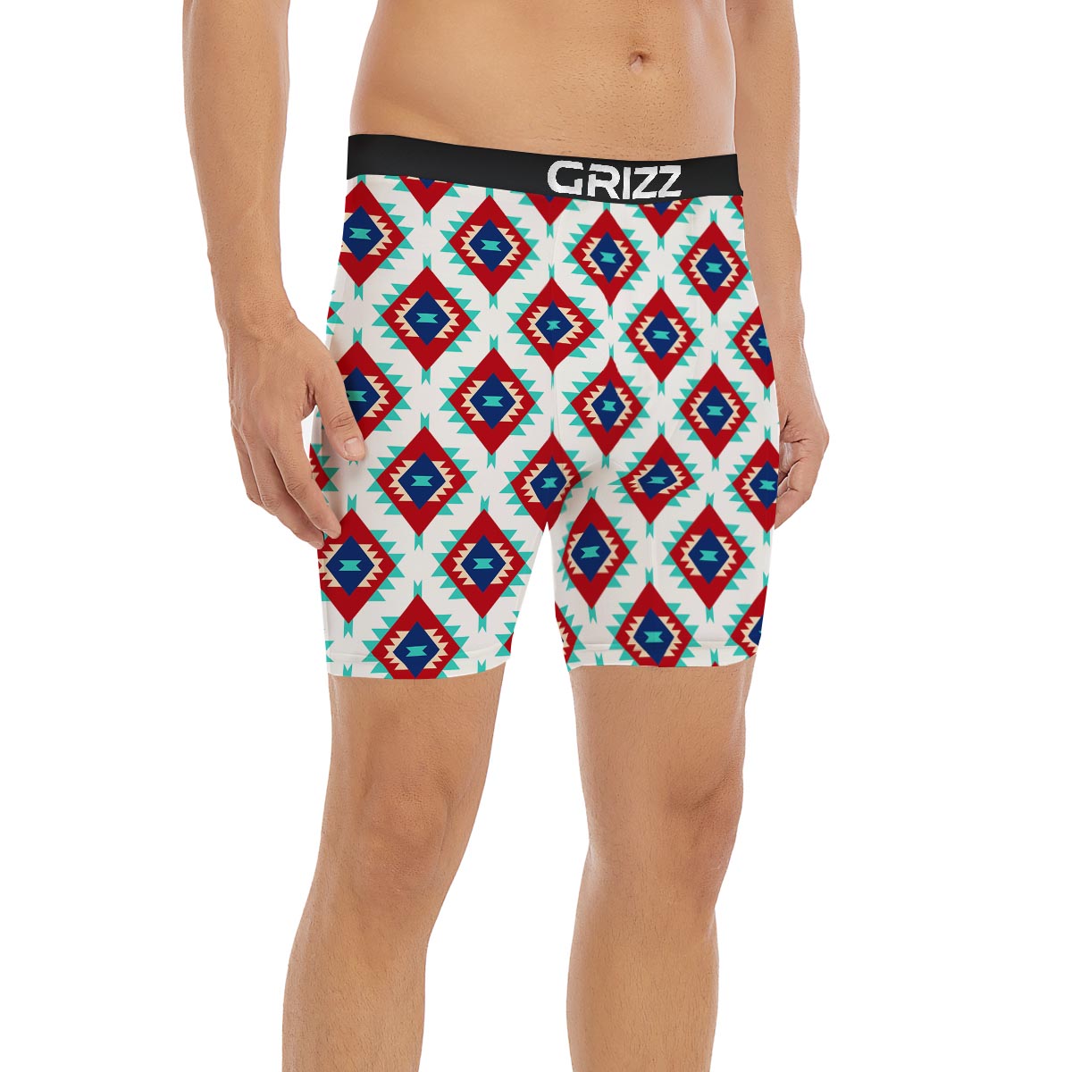 Southwestern Teal And Red Print Pattern Boxer Briefs-grizzshop