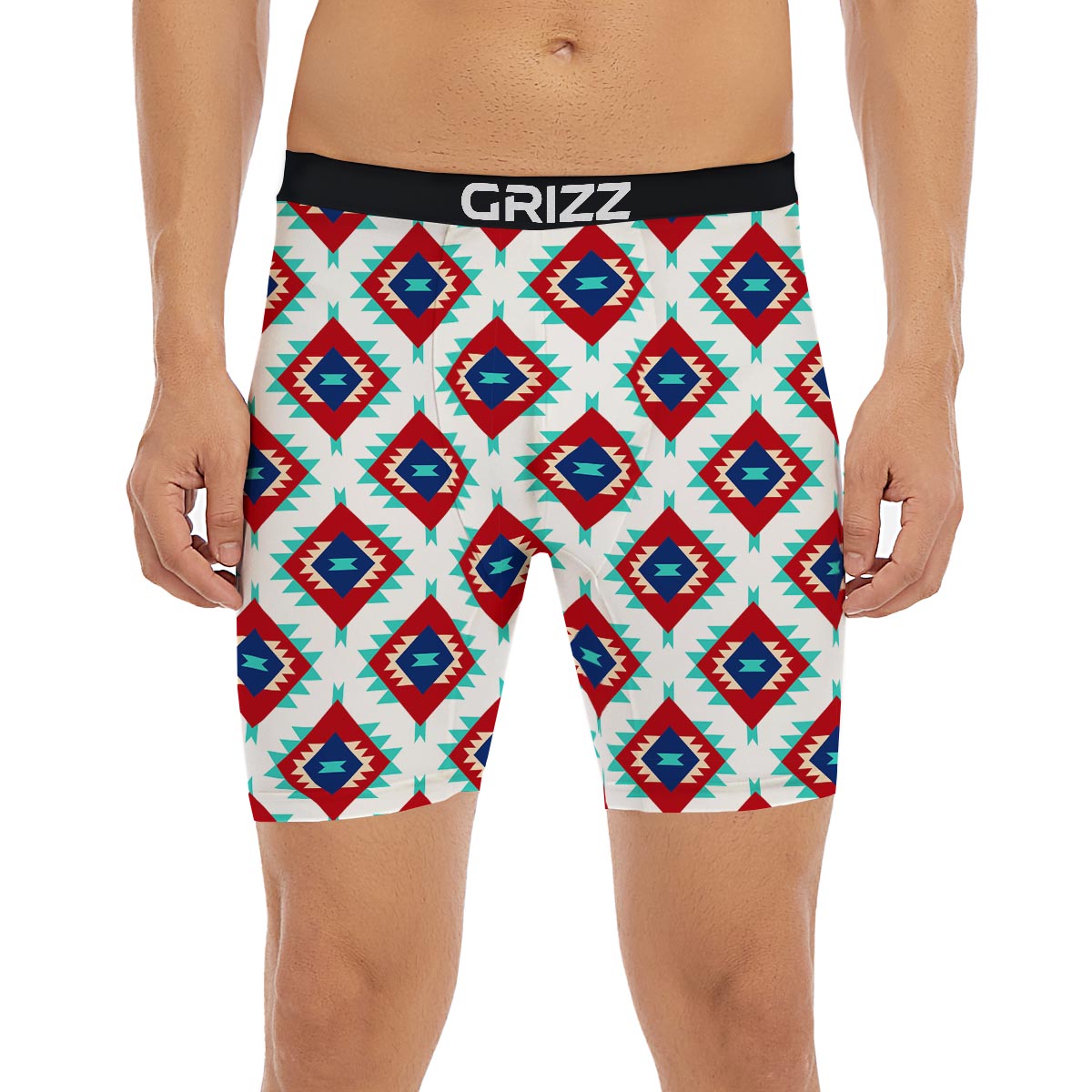 Southwestern Teal And Red Print Pattern Boxer Briefs-grizzshop