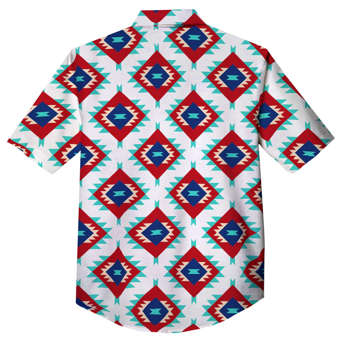 Southwestern Teal And Red Print Pattern Button Up Shirt-grizzshop